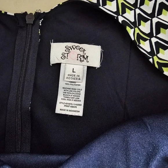 Sweet Storm Sleeveless Side Cut-outs Blue Lime White Geo Print Maxi Dress /L - Picture 3 of 12